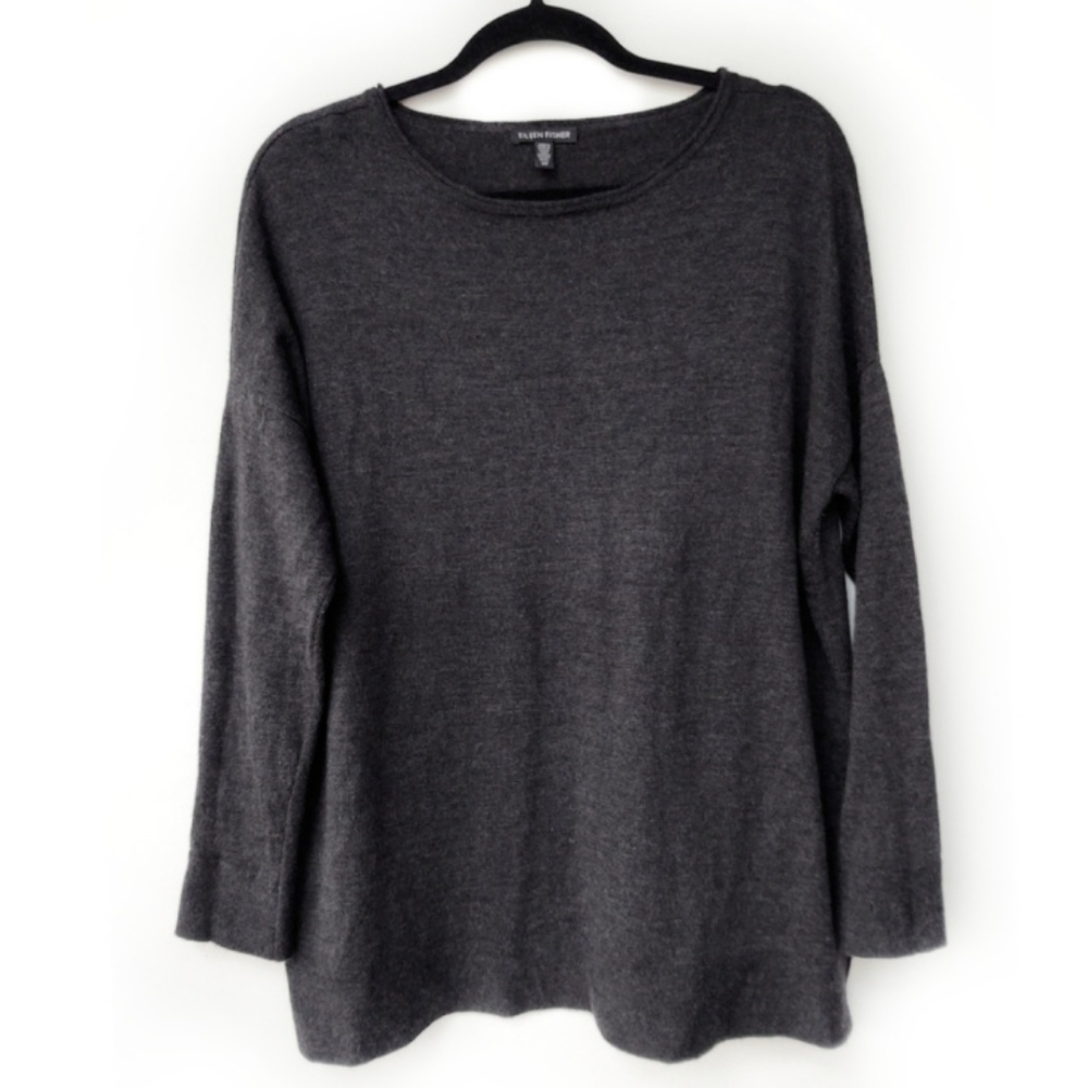 Eileen Fisher Merino Wool Gray Sweater Crew Neck Size Small